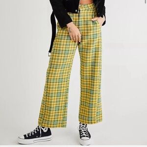 Free People Shape Up Trouser in yellow and green plaid